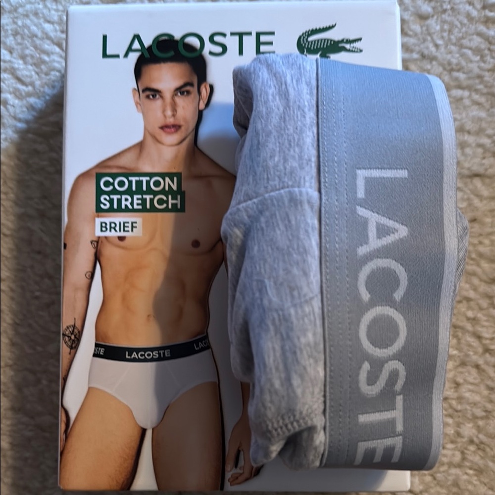 Lacoste Gray Classic Briefs Cotton Comfort grey men medium nwt new
